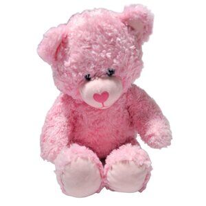 Build A Bear Pink Teddy 17 Inch Plush Heart Nose Fuzzy Stuffed Animal Toy Love